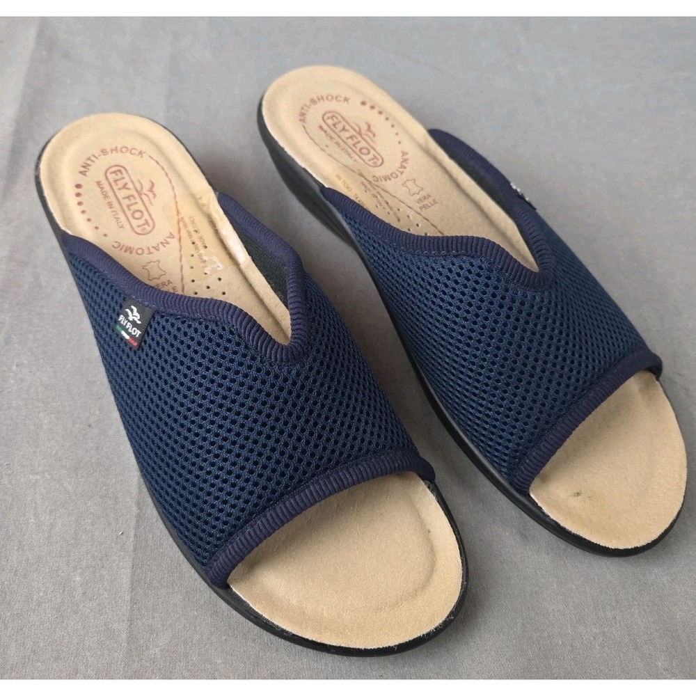 Fly Flot Atella Slide Sandals Womens Blue Mesh Anti Shock Anatomic Comfort 39